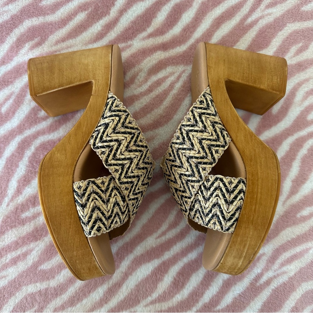 Avellini Block Heel Open Toe Platform Sandals Zigzag Woven Size 38 EURO / 7.5 US